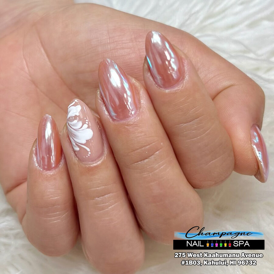 Chrome glazed-donut nails with glossy finish at Gold Nails Maui, Kahului HI