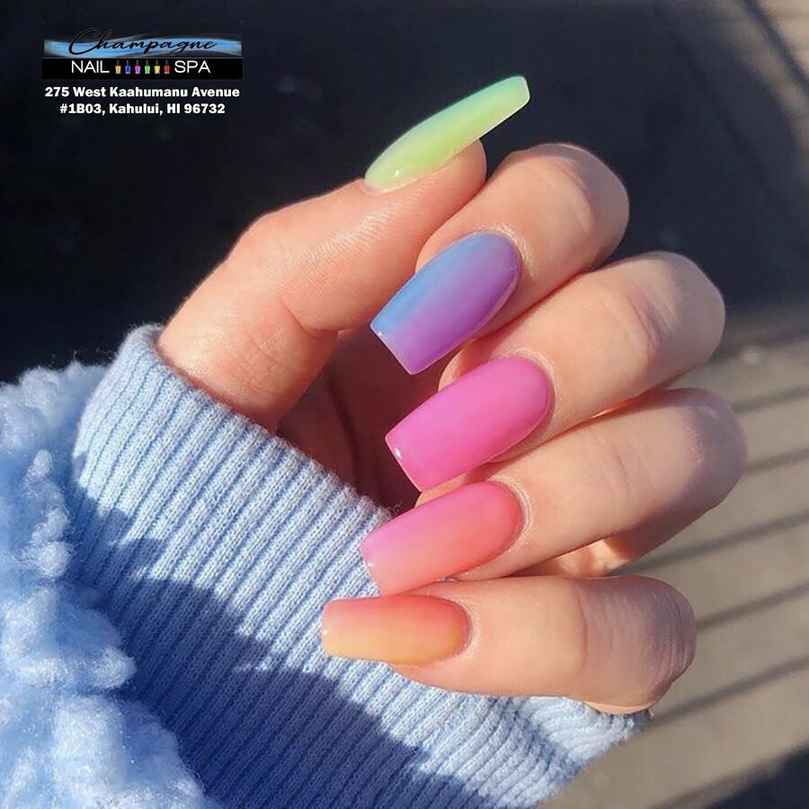 Pastel rainbow ombré nails at Gold Nails Maui, Kahului